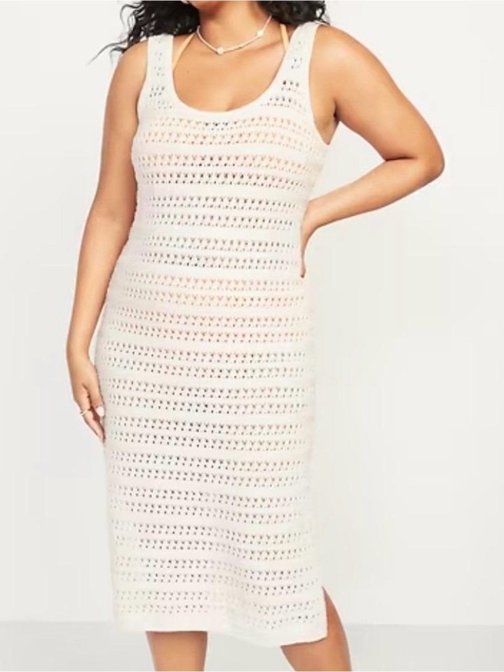 Old navy Cream Crochet Sleeveless Midi Dress/cover up sz M